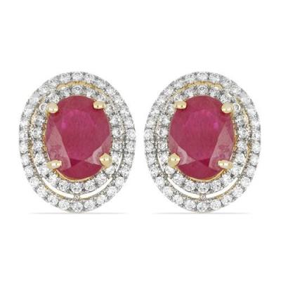 BUY REAL RUBY GEMSTONE 14K GOLD HALO EARRINGS WITH WHITE DIAMOND